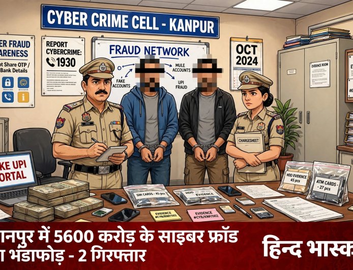 कानपुर में 5600 करोड़ का अंतरराष्ट्रीय साइबर ठगी रैकेट का भंडाफोड़, 2 गिरफ्तार