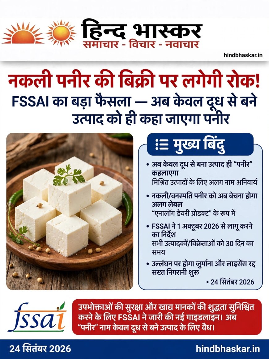 नकली पनीर के नाम पर अब नहीं बेच सकेंगे जहर! FSSAI का बड़ा फैसला, 'पनीर' शब्द पर ही लगा दिया बैन